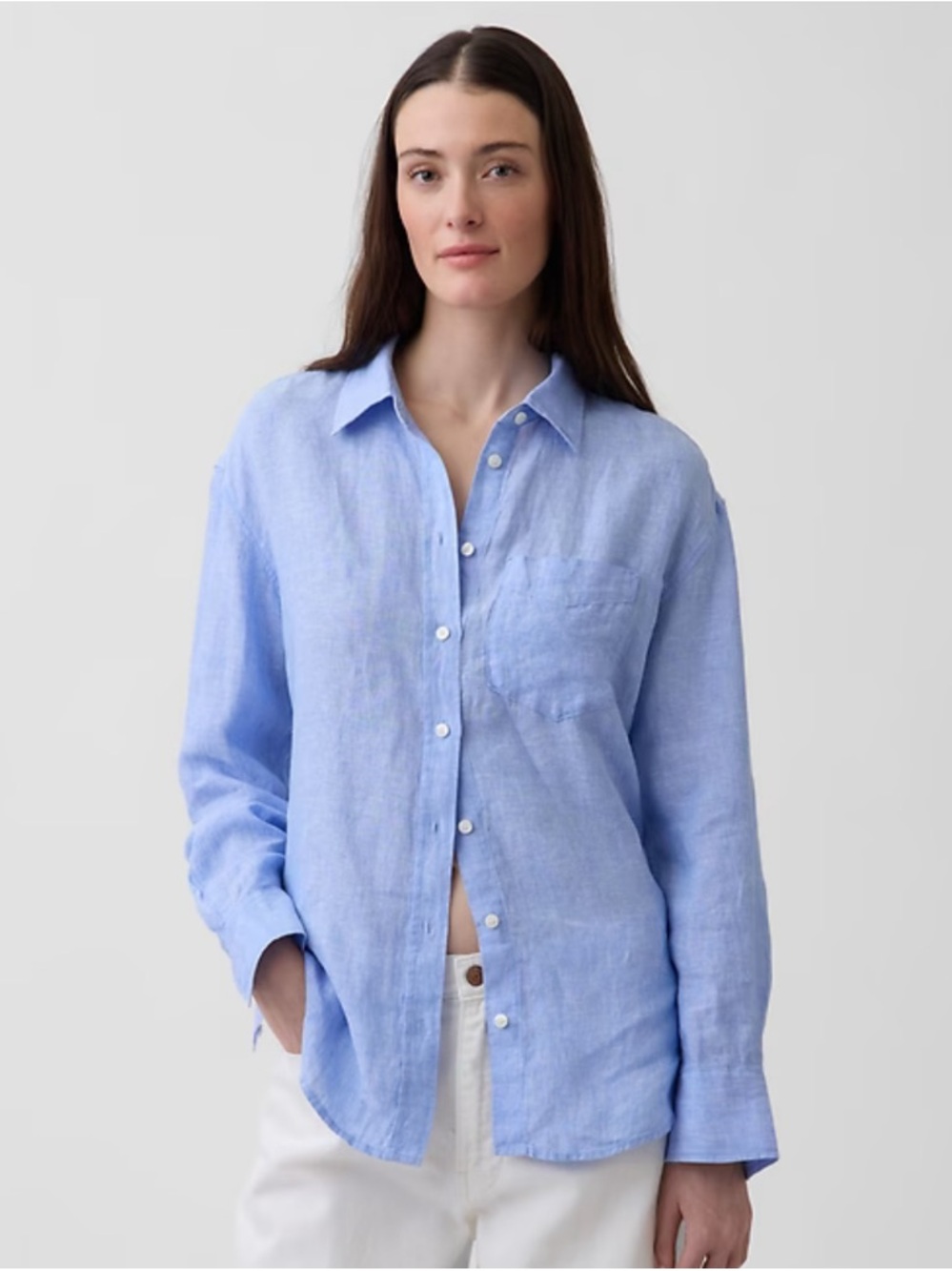 NWT Gap Linen Blend Button Up Minimalist Blue Top